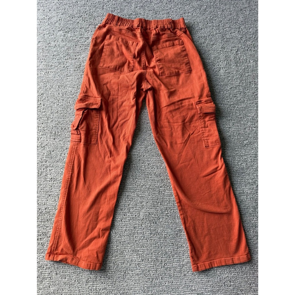 Lepunuo Women Burnt Orange Cargo Pants Straight Leg Stretch Cotton Size S